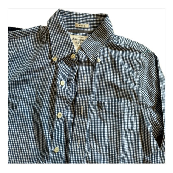 Abercrombie & Fitch Navy & White Muscle Fit Button Down - Picture 2 of 3